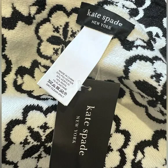 Kate spade Arabesque Knit Ruana Black White Sweater One Size - Picture 4 of 16